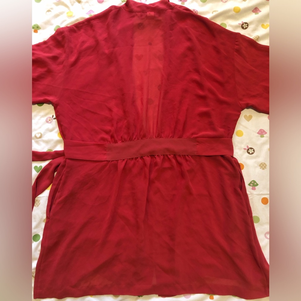 Vtg Y2K Victoria's Secret Red Chiffon Kimono Short Robe - Picture 8 of 8
